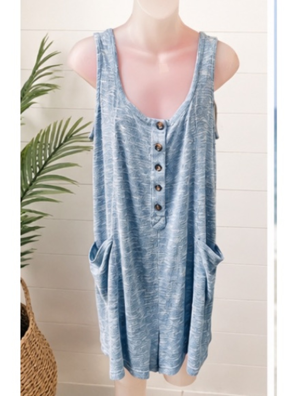 Koolaburra by UGG Blue Soft Knit Lounge Romper Medium Pockets Henley